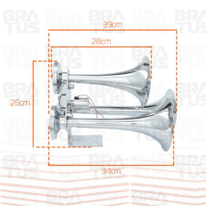 Buzina Cromada Marítima Eletropneumática (3 Cornetas) - Image 4