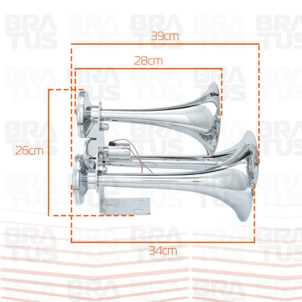 Buzina Cromada Marítima Eletropneumática (3 Cornetas)