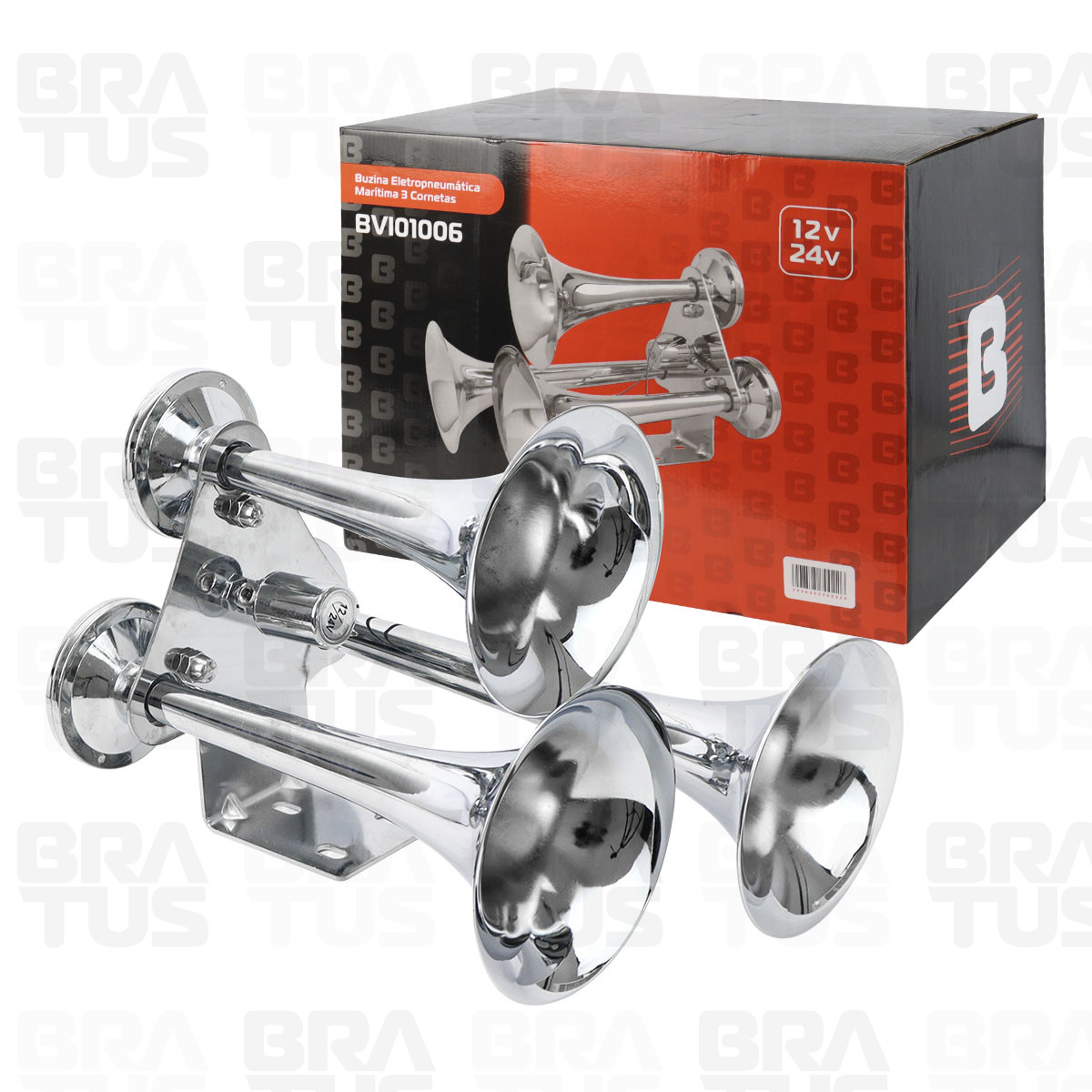 Buzina Cromada Marítima Eletropneumática (3 Cornetas) - Image 3