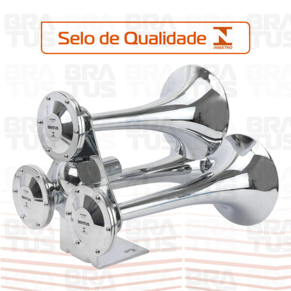 Buzina Cromada Marítima Eletropneumática (3 Cornetas)