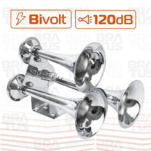 Buzina Cromada Marítima Eletropneumática (3 Cornetas) - Image 9