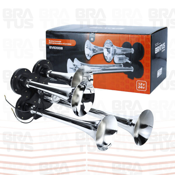 Buzina Cromada com Compressor (4 Cornetas)