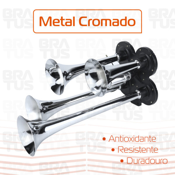 Buzina Cromada com Compressor (4 Cornetas)