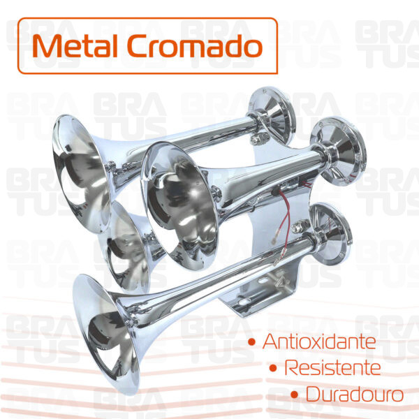 Buzina Cromada Marítima Eletropneumática (4 Cornetas)