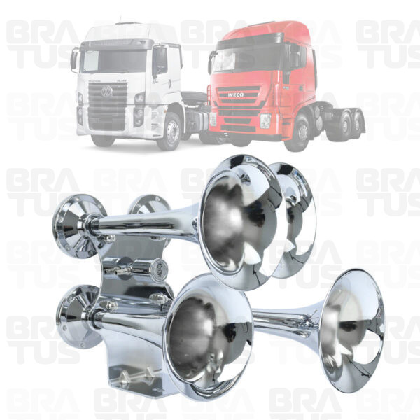 Buzina Cromada Marítima Eletropneumática (4 Cornetas)