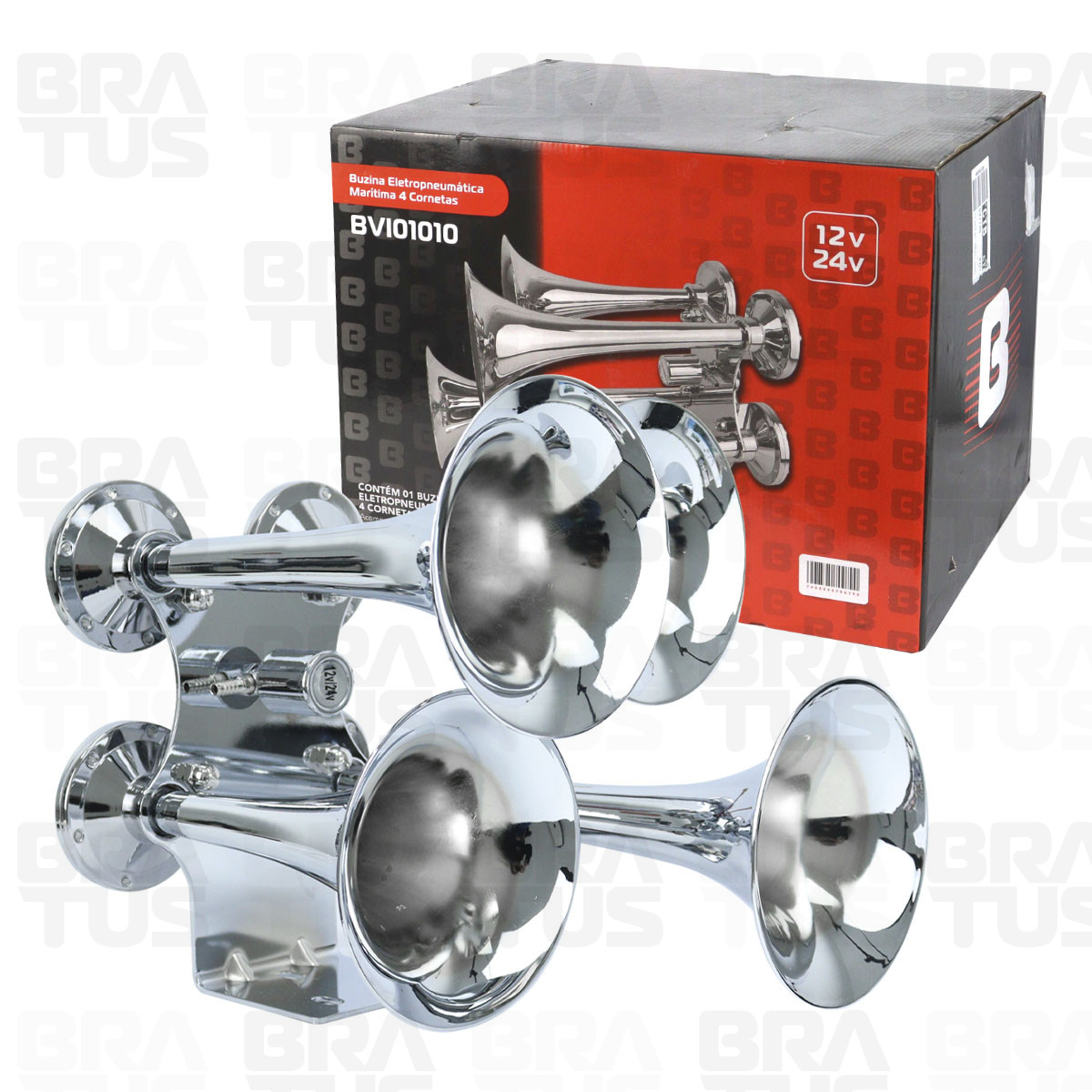 Buzina Cromada Marítima Eletropneumática (4 Cornetas) - Image 9