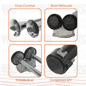 Buzina Cromada com Compressor (2 Cornetas) - Image 5
