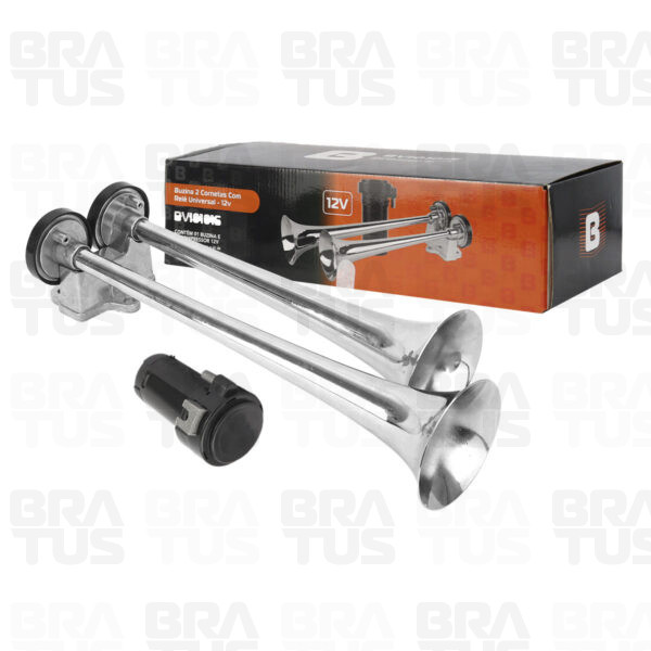 Buzina Cromada com Compressor (2 Cornetas)