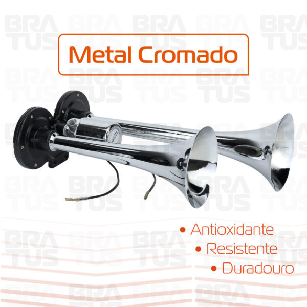 Buzina Cromada Ar Válvula Elétrica (2 Cornetas)