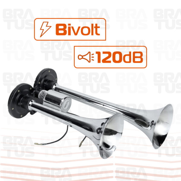 Buzina Cromada Ar Válvula Elétrica (2 Cornetas)