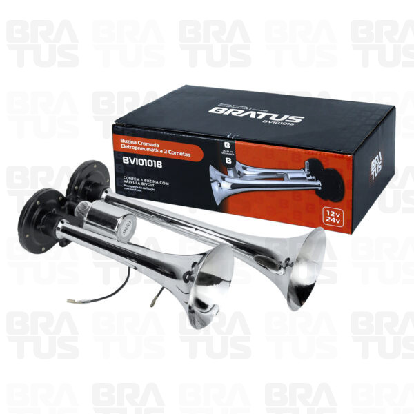 Buzina Cromada Ar Válvula Elétrica (2 Cornetas)