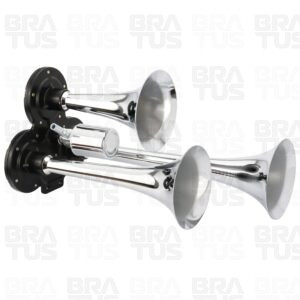 Buzina Cromada Ar Válvula Elétrica (3 Cornetas)