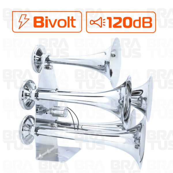 Buzina Cromada Marítima Eletropneumática (5 Cornetas)