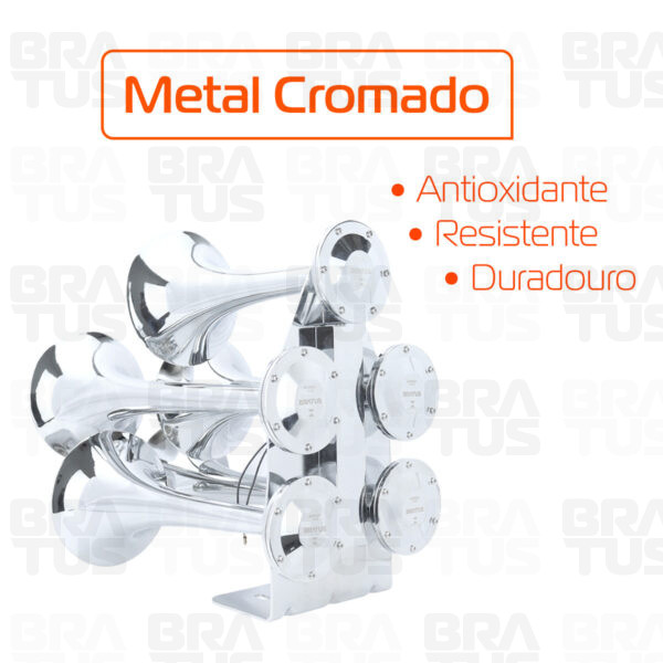 Buzina Cromada Marítima Eletropneumática (5 Cornetas)