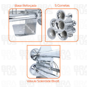 Buzina Cromada Marítima Eletropneumática (5 Cornetas) - Image 4