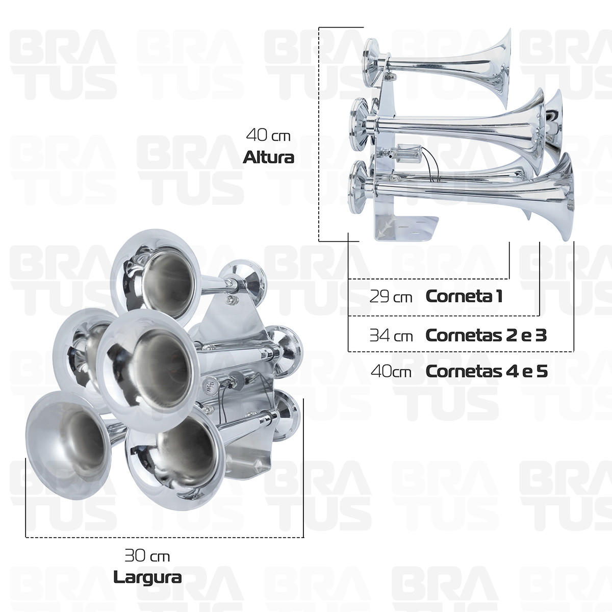 Buzina Cromada Marítima Eletropneumática (5 Cornetas) - Image 5