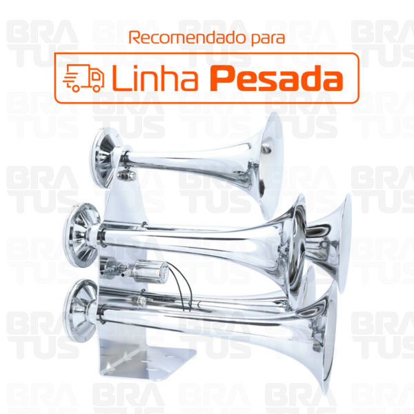 Buzina Cromada Marítima Eletropneumática (5 Cornetas)