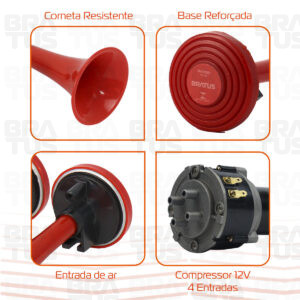 Buzina Universal Com Relé e Compressor (3 Cornetas) - Image 8