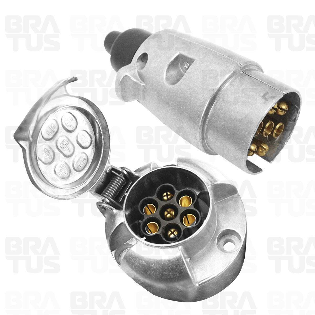 Tomada Engate Alumínio Cromada Completa 7 Polos Carro - Image 1