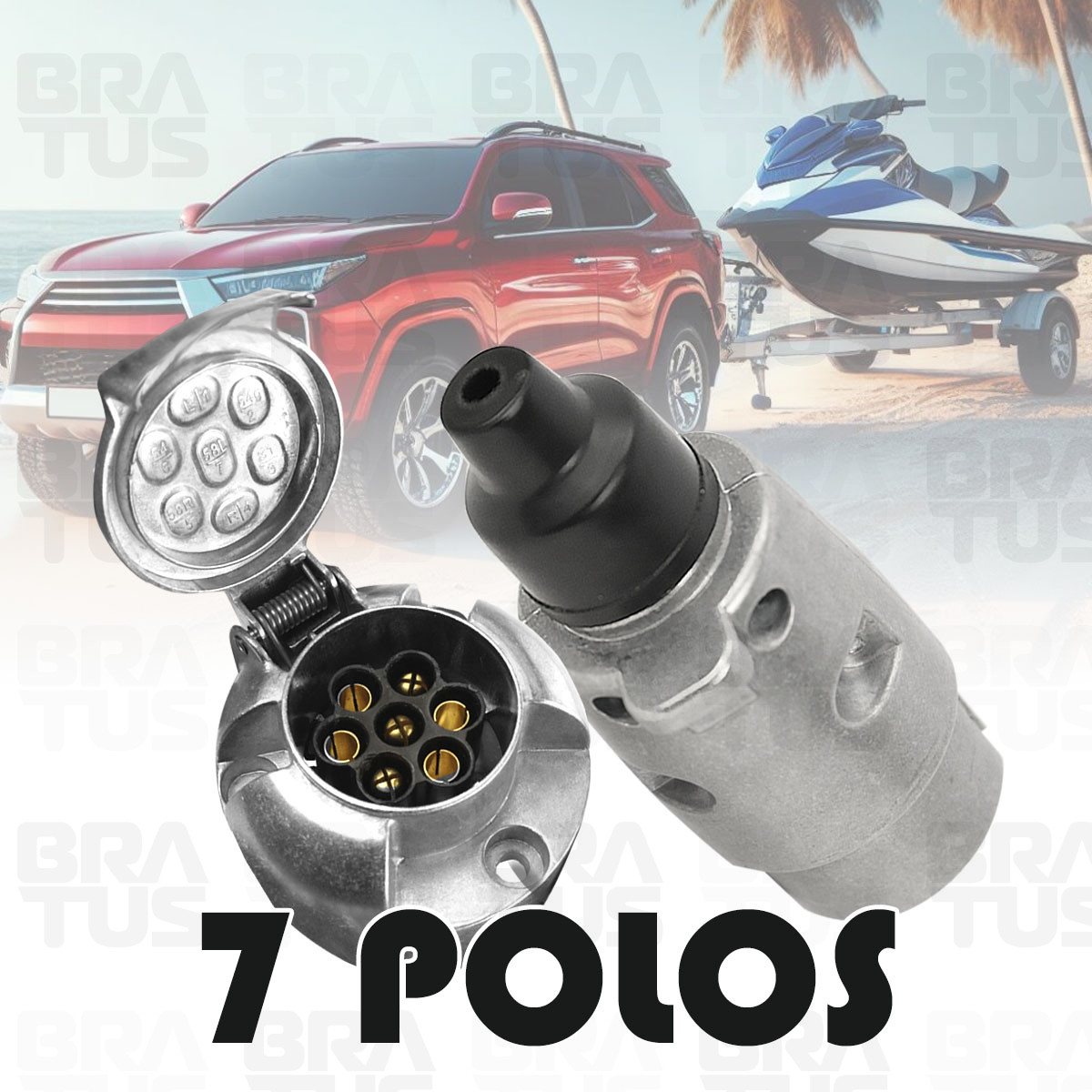 Tomada Engate Alumínio Cromada Completa 7 Polos Carro - Image 9