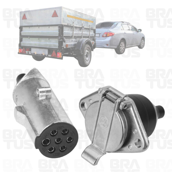 Tomada Engate Plástico Completa 7 Polos Cavalo Carreta (Alumínio Cromado)