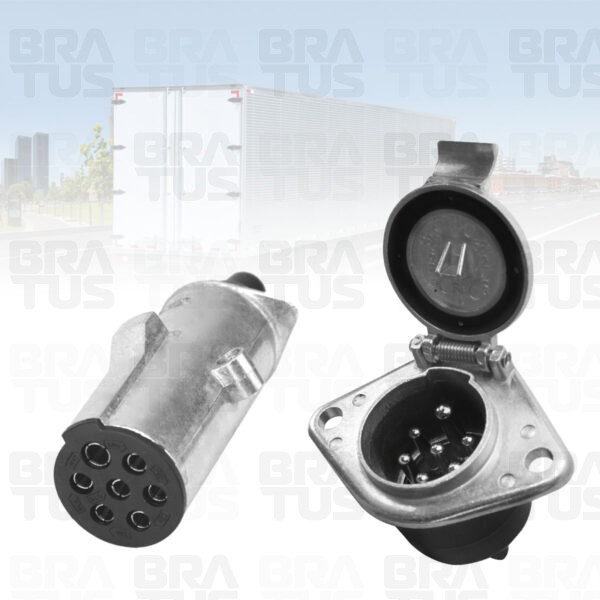 Tomada Engate Plástico Completa 7 Polos Cavalo Carreta (Alumínio Cromado)