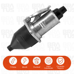 Tomada Engate Plástico Completa 7 Polos Cavalo Carreta (Alumínio Cromado) - Image 8