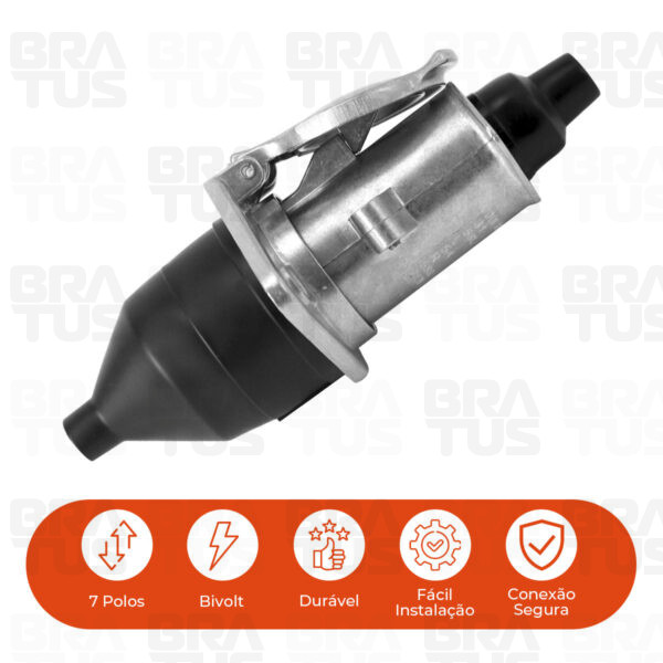 Tomada Engate Plástico Completa 7 Polos Cavalo Carreta (Alumínio Cromado)