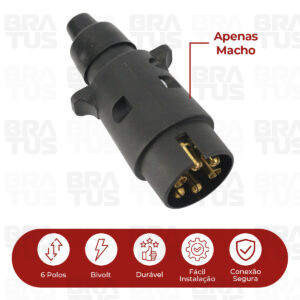 Tomada Engate Plástico Completa 6 Polos Carro (Macho) - Image 4