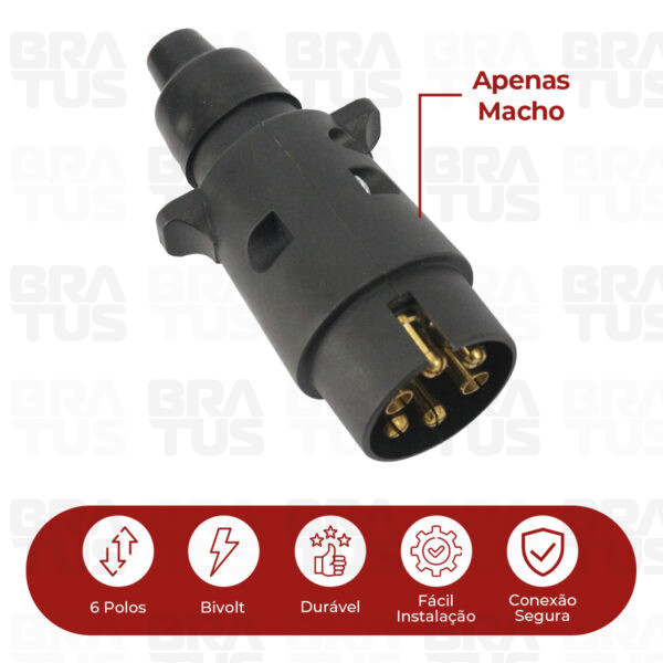 Tomada Engate Plástico Completa 6 Polos Carro (Macho)