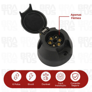Tomada Engate Plástico Completa 6 Polos Carro (Fêmea) - Image 2