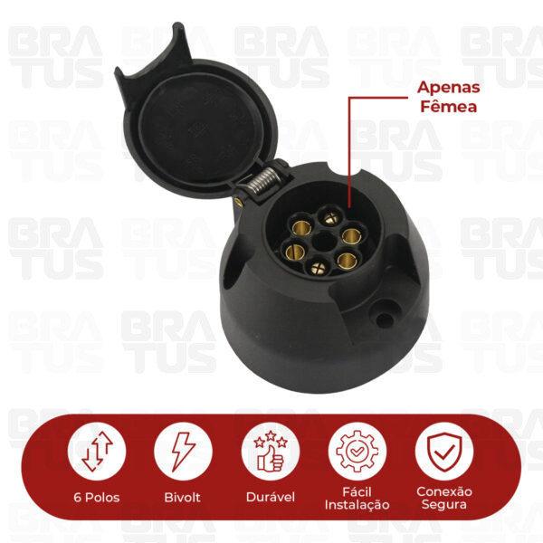 Tomada Engate Plástico Completa 6 Polos Carro (Fêmea)
