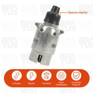 Tomada Engate Alumínio Cromada Completa 6 Polos Carro (Macho) - Image 3