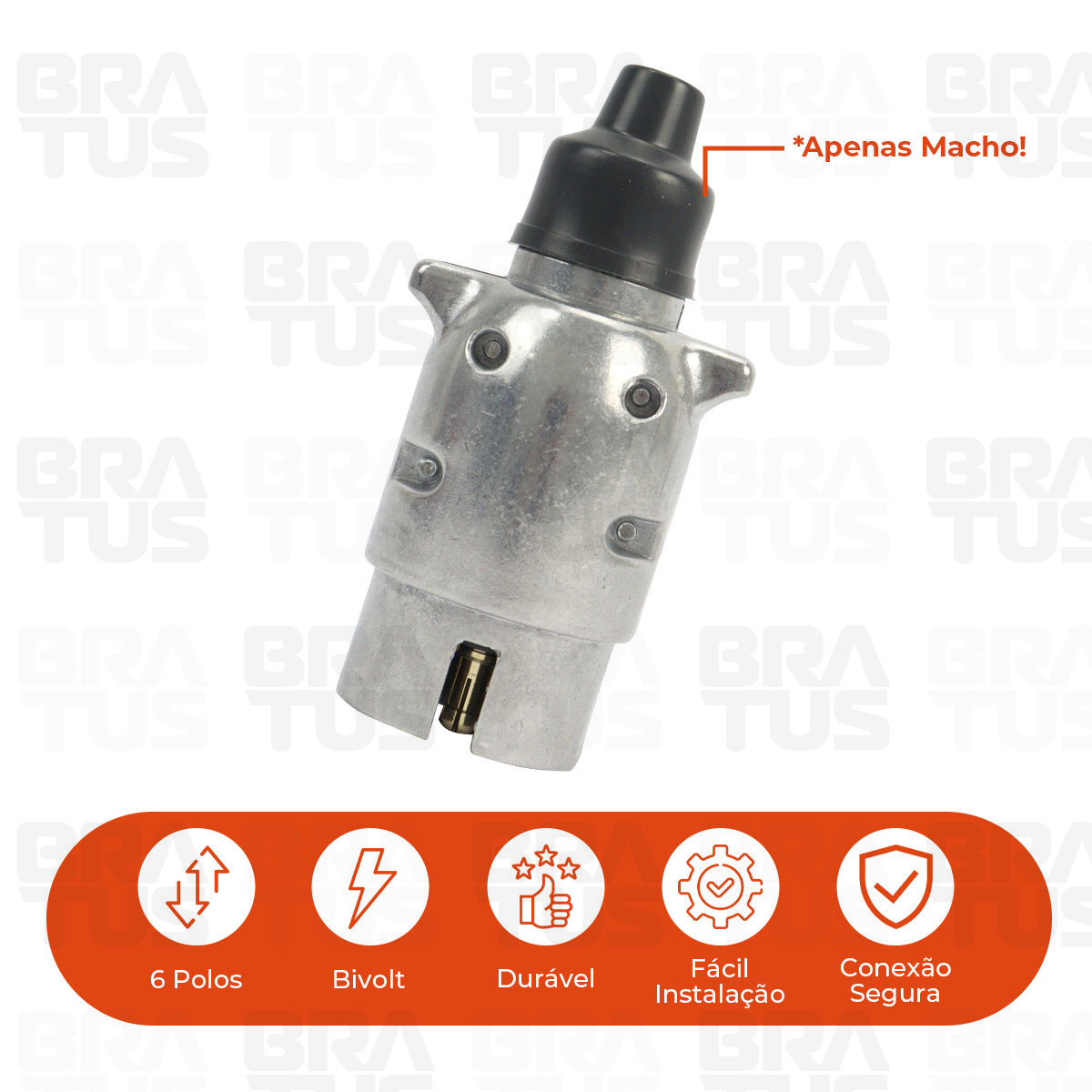 Tomada Engate Alumínio Cromada Completa 6 Polos Carro (Macho) - Image 3