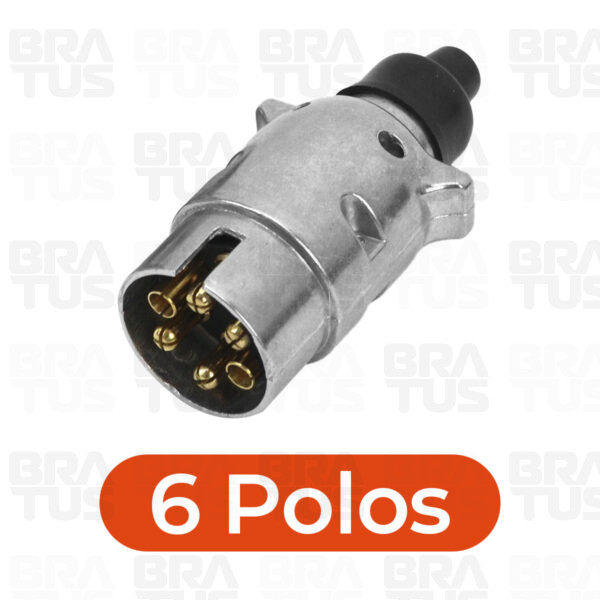 Tomada Engate Alumínio Cromada Completa 6 Polos Carro (Macho)