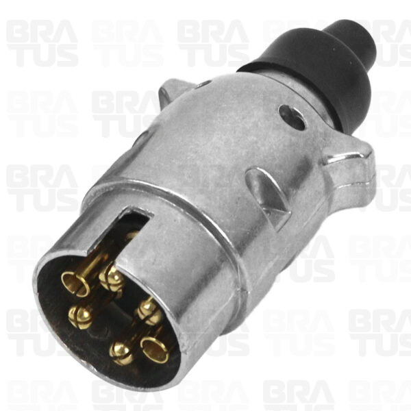 Tomada Engate Alumínio Cromada Completa 6 Polos Carro (Macho)