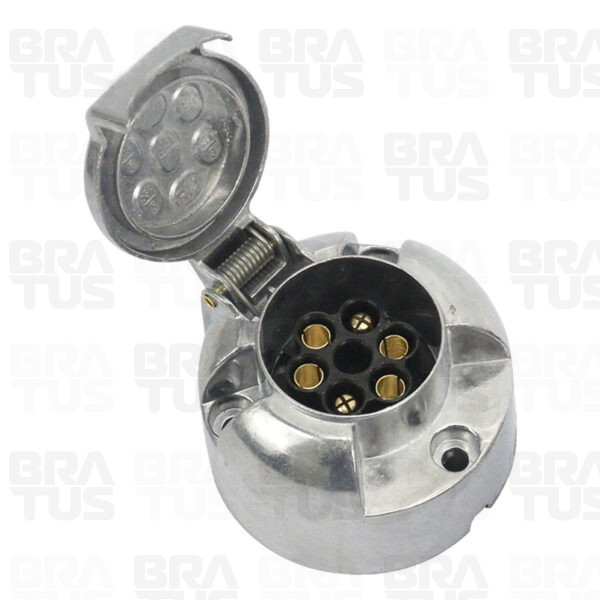 Tomada Engate Alumínio Cromada Completa 6 Polos Carro (Fêmea)