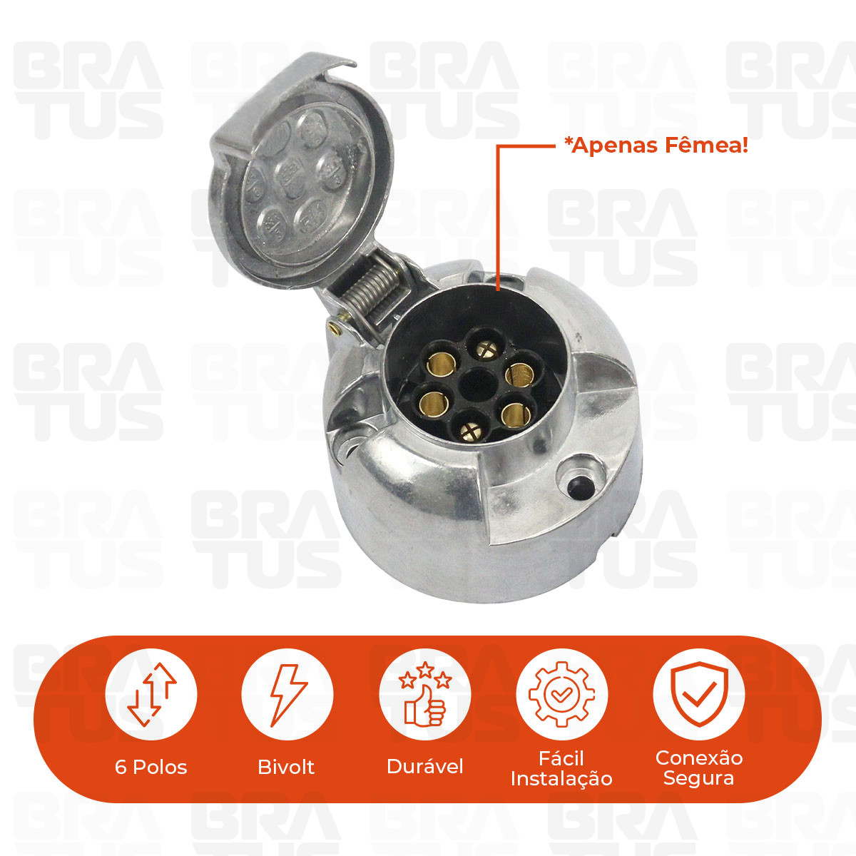 Tomada Engate Alumínio Cromada Completa 6 Polos Carro (Fêmea) - Image 2