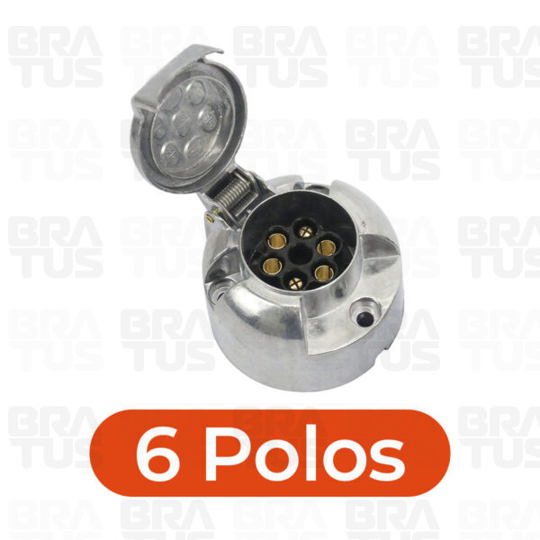 Tomada Engate Alumínio Cromada Completa 6 Polos Carro (Fêmea)