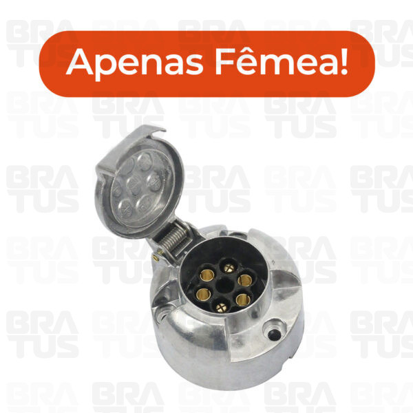 Tomada Engate Alumínio Cromada Completa 6 Polos Carro (Fêmea)