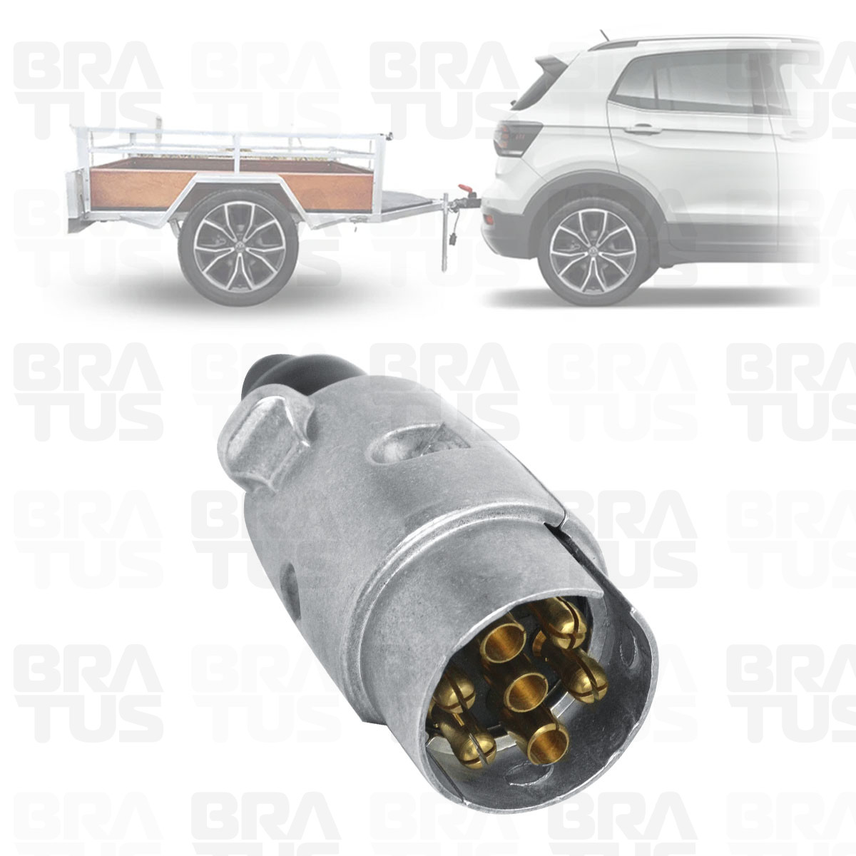 Tomada Engate Alumínio Cromada Completa 7 Polos Carro (Macho) - Image 2