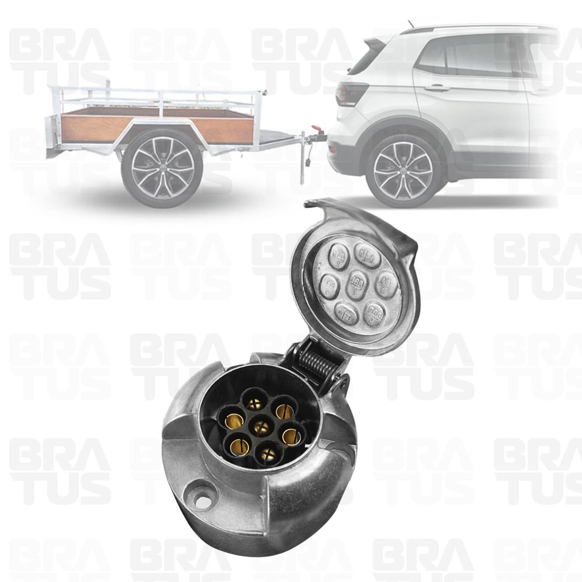 Tomada Engate Alumínio Cromada Completa 7 Polos Carro (Fêmea) - Image 4