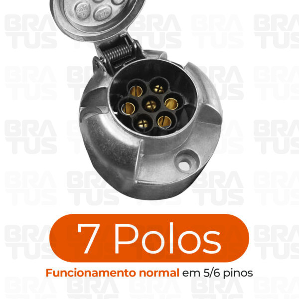 Tomada Engate Alumínio Cromada Completa 7 Polos Carro (Fêmea)