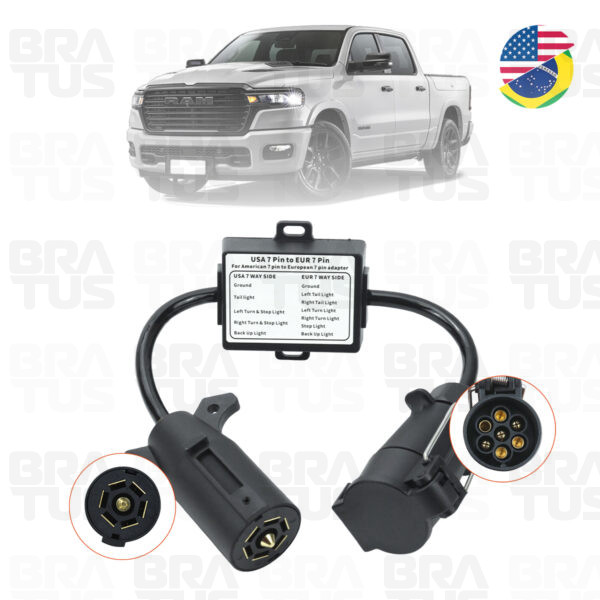Tomada Completa Adaptador Reboque 7 Polos Padrão Americano Para Brasileiro (Macho - Dodge Ram)